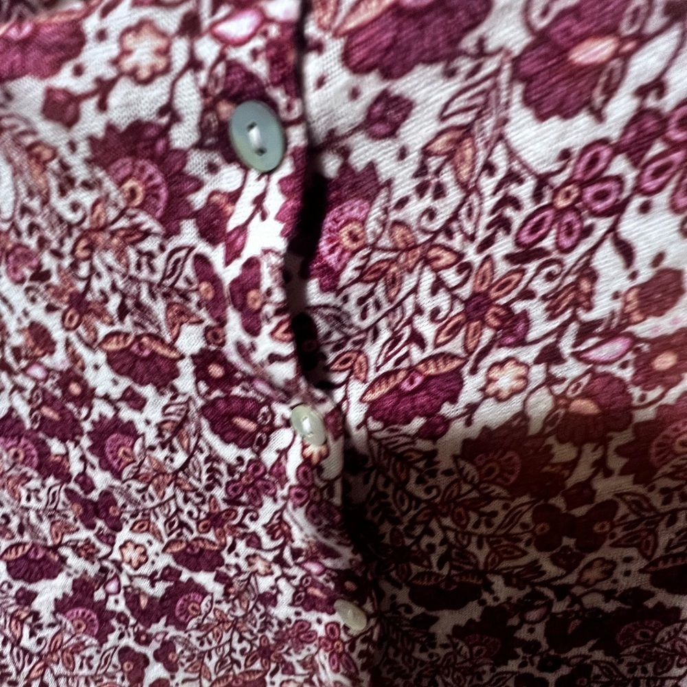 Rachel Zoe 100% Linen Floral Blouse Medium Burgundy Button Back Top - Picture 5 of 7